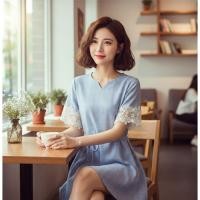 ราคา เดรสสีฟ้า ชุดสีฟ้า เดรสสั้นสีฟ้า เดรสใส่เที่ยว (48103772867)