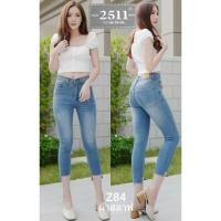 ราคา กางเกงยีนส์เอวสูง ทรงเดฟ ผ้าสลาฟ ยืด สียีนส์ฟอกอ่อน (2812331264)