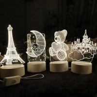 ราคา ส่งทันที 3Dโคมไฟอะคริลิค LED ตกแต่งห้องนอน (3 สี) F3D (7641301412)