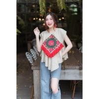 ราคา เสื้อผ้าฝ้ายงานปักดอกโบตั๋นแต่งด้วยพู่สีแดง-สีสวย-งานตรงปกจ้า (20295024339)