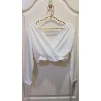 ราคา เสื้อยืดแขนยาวสีขาว ครอปสั้น เอวลอย คอวีลึก (10438072646)