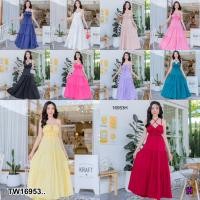 ราคา TW16953 แม็กซีเดรส สายเดี่ยว กระโปรงแต่งระบาย 3 ชั้น (20490317917)