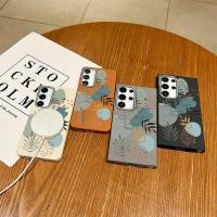 ราคา Samsung Galaxy S22 S23Ultra S21 S25Plus S24FE Green Line Flower Straight Edge Magnetic Phone Case (26321010924)