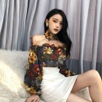 ราคา KAPAN พร้อมส่ง เสื้อปาดไหล่ คอปกแยก แขนยาว ลายดอก ฟรีไซส์ สไตล์เกาหลี น่ารักมาก KP140 (2324893390)