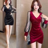 ราคา เดรสเกาหลีน่ารัก แขนยาว สีทึบ รัดรูป ผ้ายืด สไตล์เกาหลี (25430491987)