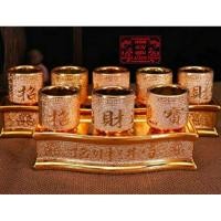 ราคา พร้อมส่ง ชุดไหว้เจ้า ชุดน้ำชาพร้อมฐานรอง แก้วน้ำชาเซรามิคสีทองพ่นทราย ถาดถวายพระชุด3ถ้วย ชุด5ถ้วยไหว้เจ้า 五连杯 供杯 (4367563630)