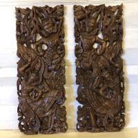 ราคา ไม้สัก แกะสลัก ติดผนัง ลายกินรีคู่ Set 2 แผ่น ขนาด 35x90 cm. แผ่นไม้สัก งานไม้สัก แผ่นไม้ฉลุ ติดผนัง งานฝีมือ (20432676762)
