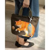 ราคา Tote Size M ผ้าแคนวาสสีเขียวมะกอก พิมพ์ลาย Sleepy Orange Cat (53154067780)