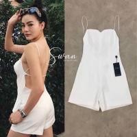 ราคา Miralyn brand จั๊มสูทขาสั้น สีขาว สายเดี่ยว เปิดหลัง sz.m มือ2 (21015409431)
