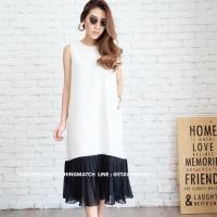 ราคา เดรสสีขาว แต่งระบายอัดพลีทสีดำ (3834967293)