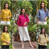 ราคา เสื้อลินินแท้แขนตีเกล็ด เสื้อลินินแท้ (16029410614)