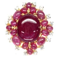 ราคา แหวนพลอยแท้ ทับทิม สีแดง 15 x 19 mm. ล้อม ทับทิม เพทายขาว เงินแท้ 925 ชุบทอง 18k ไซร์แหวน 8.75 (21290108995)