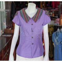 ราคา เสื้อผ้าฝ้ายสุโขทัยสีม่วงแต่งผ้ามุกสายรุ้ง สีม่วง (7100769722)