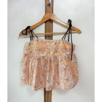 ราคา เสื้อสายเดี่ยวมือสอง สภาพใหม่ อก 32” ยาว 14” | ผ้าชีฟองลายดอก เนื้อเบาพริ้ว สีส้มพาสเทลไม่บาง สายปรับระดับได้ (29341499808)