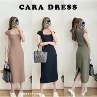 ราคา CARA ชุดเดรสตัวยาว ซิปหลัง คอเหลี่ยม แขนล้ำ ผ้าท็อปทวิล (28028258367)