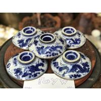 ราคา เหมา 5 ชิ้น ฝาชามเก่าลายครามมังกรดั้นเฆมสี่เล็บ เลี่ยมขอบทองเหลือง ขนาดกว้าง 5 นิ้ว (18615607213)