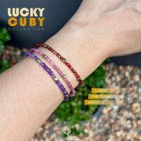ราคา เครื่องประดับ สร้อยข้อมือหิน " โกเมน " อเมทิสต์ " ทัวร์มาลีน สีชมพู " แท้ 100% ทรงลูกบาศก์ ขนาด 2-3mm กำไลหินนำโชค (26457440836)