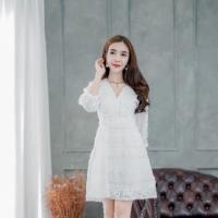ราคา เดรสขาวสั้นลายลูกไม้สีขาว (6609176876)
