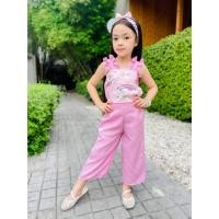 ราคา ชุดเซ็ทแฟชั่นเด็กผู้หญิง หมีชมพู จั๊มสูทขายาว สม็อคหลัง #k (29987044843)