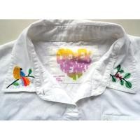 ราคา [มือสอง-ลายปักมือ-แบบละตัว-ไม่ซ้ำใคร] เสื้อเชิ้ต แขน 3 ส่วน ปักลายนกเกาะกิ่งไม้ (ปักลายใหม่ บนเสื้อมือสองสภาพดี) (4153145502)