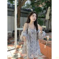 ราคา จัดส่งไว# เดรสเกาะอกแขนยาวเกาะอกลายดอกไม้ฝรั่งเศสทรงหลวมกระโปรงตุ๊กตา (19578480892)