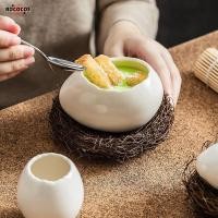 ราคา ชามไข่นึ่งรูปเปลือกไข่สีขาวบริสุทธิ์ชามขนมชามเซรามิกรูปไข่นกกระจอกเทศชามโยเกิร์ตบนโต๊ะอาหารพิเศษที่สร้างสรรค์ (29243557110)