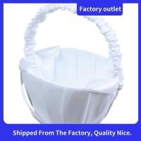 ราคา สีขาวซาตินลูกปัดงานแต่งงานดอกไม้สาวตะกร้า Bowknot Decor (43406725618)