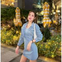 ราคา ชุดเดรสสายเดี่ยวกระโปรงยีนส์สั้น มาคู่กับเสื้อคลุมยีนส์แขนยาว ลายCK แบรนด์ดัง จากป้าย Valley Girl (24064216352)