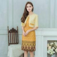 ราคา ชุดเดรสผ้าไทยสีเหลืองทรงสูท (2052665941)