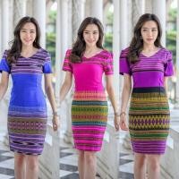 ราคา เดรสผ้าไทยผ้าทอมือทางเหนือ เรียบหรูดูดี แขนยก คอวี แบบสวยหรู สุภาพเรียบร้อย (5186710123)