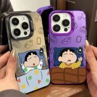 ราคา ปลอกสําหรับ iPhone 16 11 14 15 12 13 Pro Max 8 7 Plus XR X XS Max SE2 การ์ตูนน่ารัก Crayon Xiaoxin IMD Luxury Matte Hard Cover (25733027553)