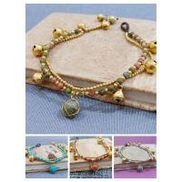 ราคา กำไลข้อเท้า สร้อยข้อเท้าแฮนด์เมดแบบเส้นคู่ ข้อเท้าเชือกถักหินมงคลห้อยกระดิ่งทองเหลือง 10 มิล (24573904778)