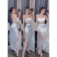 ราคา ชุด เสื้อครอปมี พลอยเทียม + กระโปรงผ่า - . . . แบบไม่ยืดหยุ่น+ซับในเฉียง+ถ้วย แบบฟรีไซส์ (27838763112)