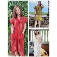 ราคา เดรส เดรสผ้าฝ้าย ผ้านากา คอกะเหรี่ยงลายชาวเขา (10711209279)