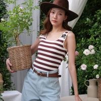 ราคา LUCA STUDIO_Elise Tank top - เสื้อแขนกุด ผ้ายืดCottonลายขวาง ตกแต่งหนังปั้มลายดอกไม้ตอกตาไก่สีMetallic (41916745534)