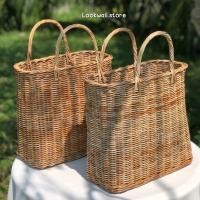 ราคา กระเป๋าหวายสี่เหลี่ยมทรงสูง กระเป๋าวินเทจ ตะกร้าหวายสาน (15109207592)