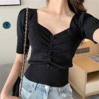 ราคา *Korean Style* เสื้อไหมพรม แขนสั้น กระดุมหน้า รัดรูป คอเว้า มีเก็บเงินปลายทาง ​--พร้อมส่งในไทย-- (รุ่น TW-044) (3937676017)