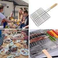ราคา ตะแกรงปิ้งย่าง ตะแกรงปิ้งปลา ตะแกรงปิ้งปู หอย กุ้ง กล้วย มีด้ามจับไม้ สแตนเลส ไม่ขึ้นสนิมBBQ Net Grilled Fish Clip Tool (26518840071)