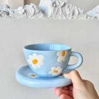 ราคา พร้อมส่งชุดแก้วและจานรองลายดอกเดซี่สีคราม แก้วเซรามิก จานใส่ขนม daisy ceramic coffee mug set แก้วลายดอกไม้ 70105 (29308685973)