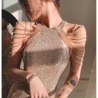 ราคา ชุดเดรสราตรียาว คอหางปลา สีทองแชมเปญ สุดหรู สไตล์ใหม่ เหมาะกับงานเลี้ยงวันเกิด สําหรับสตรี (28462865548)