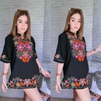 ราคา เสื้อสปันคอจีนปักลายดอกไม้ (17009602)