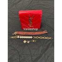 ราคา มือ 2 แท้ กระเป๋าเครื่องสำอาง YSL หนังแก้วสีแดง DIY ใส่สายสะพาย (57904186570)
