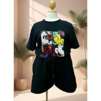 ราคา ชุดเซ็ตสาวอวบ เสื้อยืดแขนสั้น+กางเกงขาสั้นทรงสวย เสื้อผ้าผู้หญิงดีไซน์สวย เสื้อแขนสั้นคอกลมแปะการ์ตูนผ้ามูลเวฟ (27486522629)