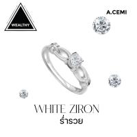 ราคา A.CEMI Star Swirl White Zircon Ring พลอยแท้ เพทายขาว แหวนพลอยแท้ เพทายขาวแหวนเงินแท้ ชุบทอง 18K (24832157624)