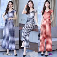 ราคา SS12311 Jumpsuit จั๊มสูท ลายสก็อต ขายาว (4330306727)