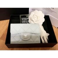 ราคา ของใหม่ Chanel Classic small Tri-fold wallet 21K SHW light blue (12344069938)