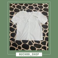 ราคา เสื้อเชิ้ตคอจีนแต่งระบายสีขาวแขนสั้น (19148016199)