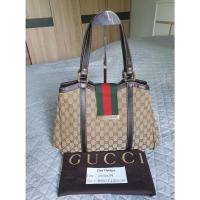 ราคา GUCCI Monogram New Ladies Web Tote Dark Brown ของแท้มือสอง (14092516059)