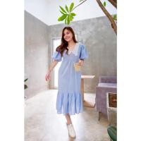 ราคา พร้อมส่ง!! เดรสผ้าฝ้าย เดรสยาวผ้าฝ้ายสีฟ้า เดรสแขนตุ๊กตา ผ้าฝ้ายพื้นเมือง ผ้าฝ้าย (20830807800)