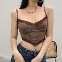 ราคา เสื้อครอปสายเดี่ยว สายฝอ แต่งขอบลูกไม้ ผ้ายืดใส่สบาย (8390020198)